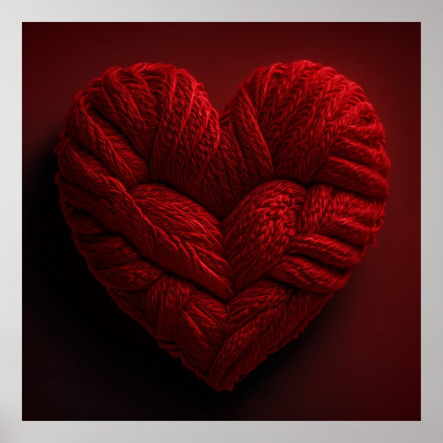 Beautiful Valentines Day Heart Made Of red Yarn Poster (Framsidan)