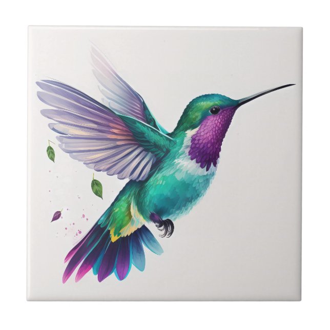 Beautiful Vibrant Watercolor Hummingbird Print Kakelplatta (Framsidan)