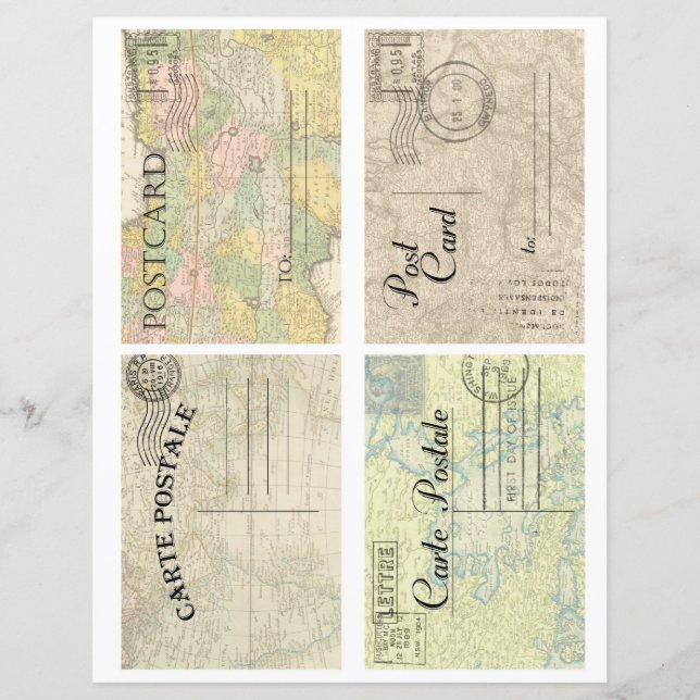 Beautiful vintage old maps postcards scrapbooking  (Baksida)