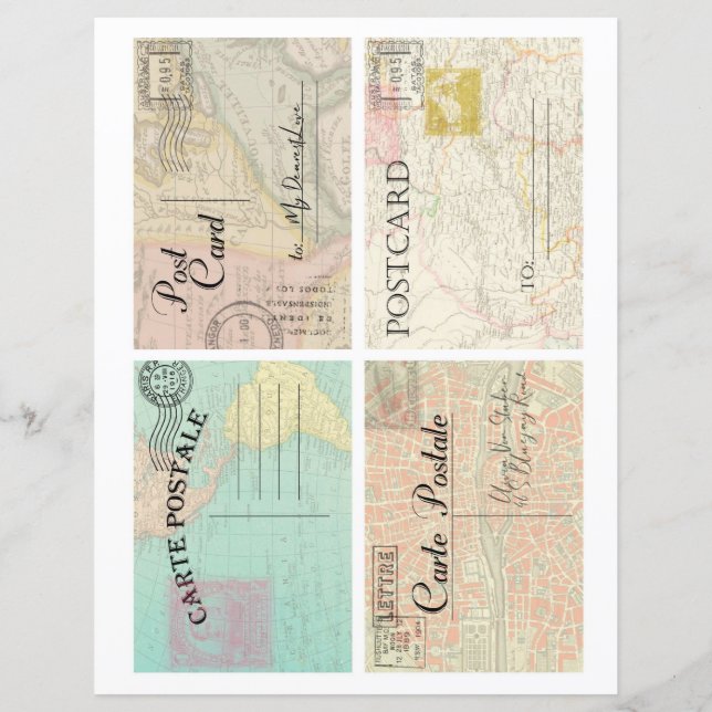 Beautiful vintage old maps postcards scrapbooking (Baksida)