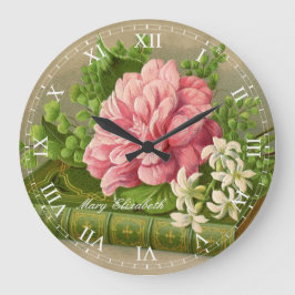 Beautiful Vintage Pink Rose Print Roman Numerals Stor Klocka
