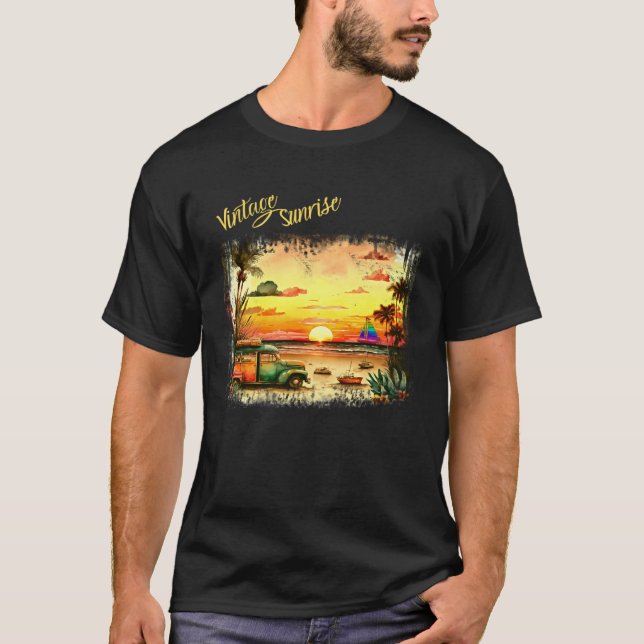 Beautiful Vintage Summer Island Sunrise T Shirt (Framsida)