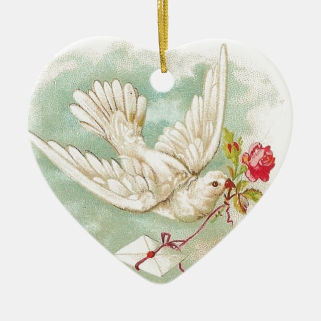 BEAUTIFUL Vintage Victorian Dove Brev Julgransprydnad Keramik (Framsidan)