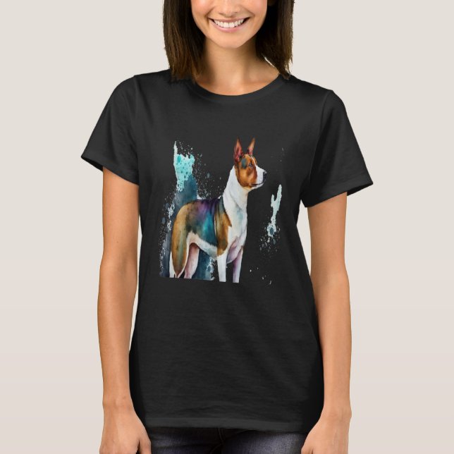 Beautiful Watercolor Basenji Portrait T Shirt (Framsida)