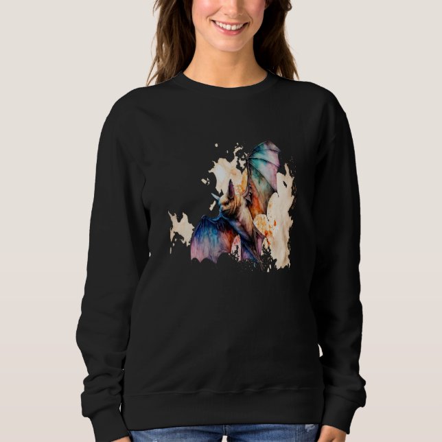 Beautiful Watercolor Bat Portrait T Shirt (Framsida)