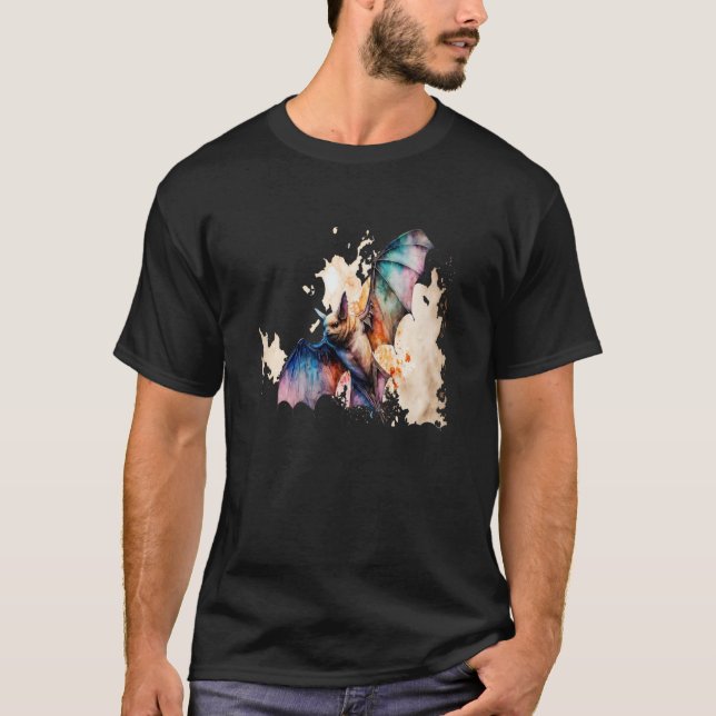 Beautiful Watercolor Bat Portrait T Shirt (Framsida)