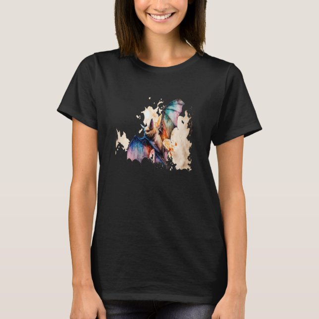 Beautiful Watercolor Bat Portrait T Shirt (Framsida)