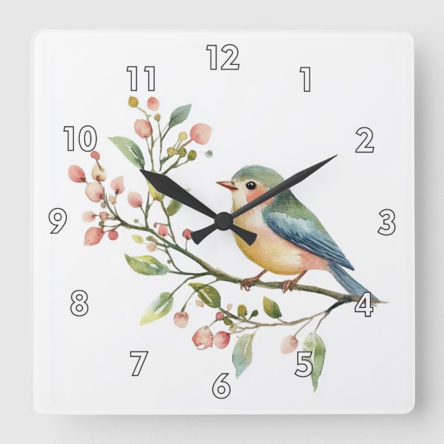 Beautiful Watercolor Bird Fyrkantig Klocka (Framsida)
