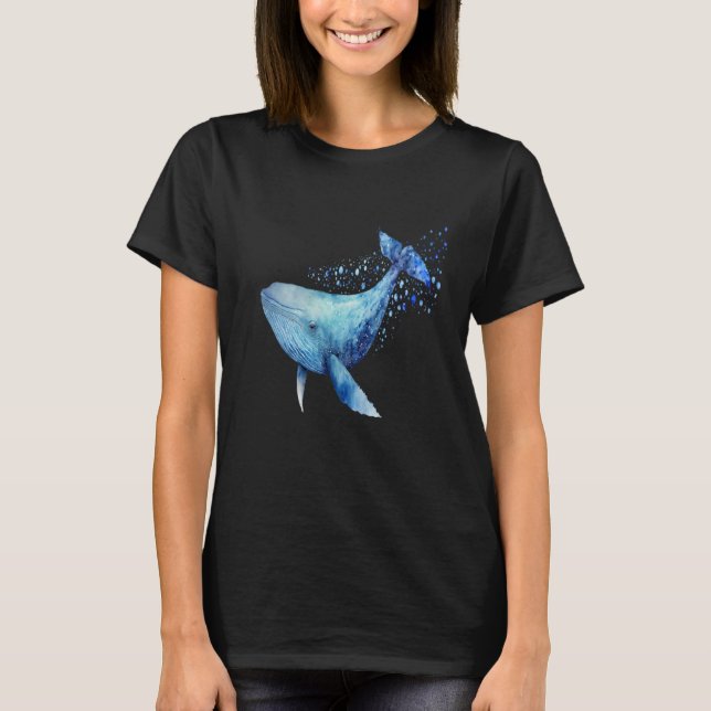 Beautiful Watercolor Blue Whale Portrait T Shirt (Framsida)