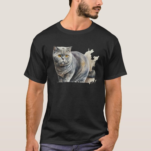 Beautiful Watercolor British Shorthair Portrait T Shirt (Framsida)