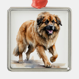 BEAUTIFUL WATERCOLOR BROWN LEONBERGER HUND JULGRANSPRYDNAD METALL