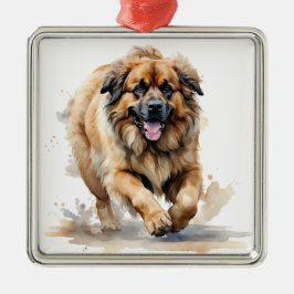 BEAUTIFUL WATERCOLOR BROWN LEONBERGER HUND JULGRANSPRYDNAD METALL