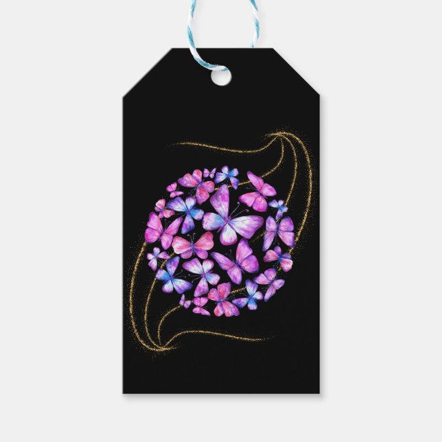 Beautiful Watercolor Butterflies with Gold Bling Presentetikett (Framsidan)