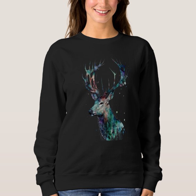 Beautiful Watercolor Deer Portrait T Shirt (Framsida)
