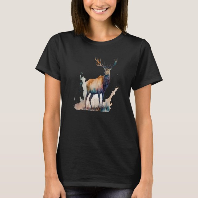 Beautiful Watercolor Elk Portrait T Shirt (Framsida)