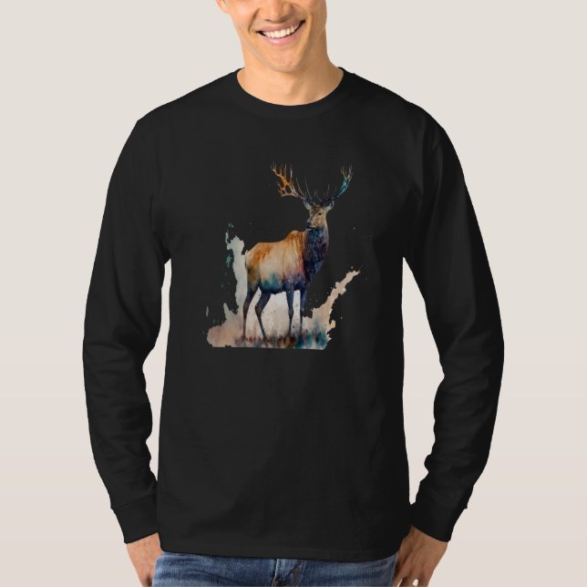 Beautiful Watercolor Elk Portrait T Shirt (Framsida)