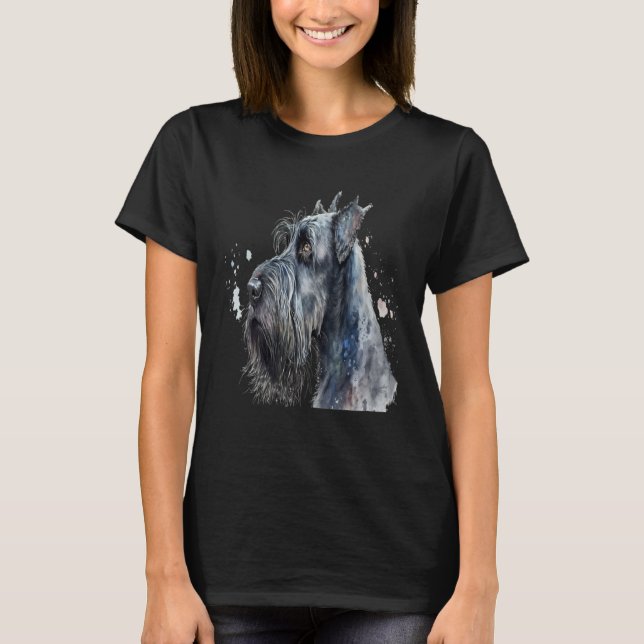 Beautiful Watercolor Giant Schnauzer Portrait T Shirt (Framsida)