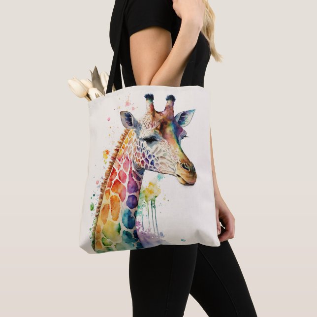 Beautiful Watercolor Giraffe Tote Bag Tygkasse (Närbild)