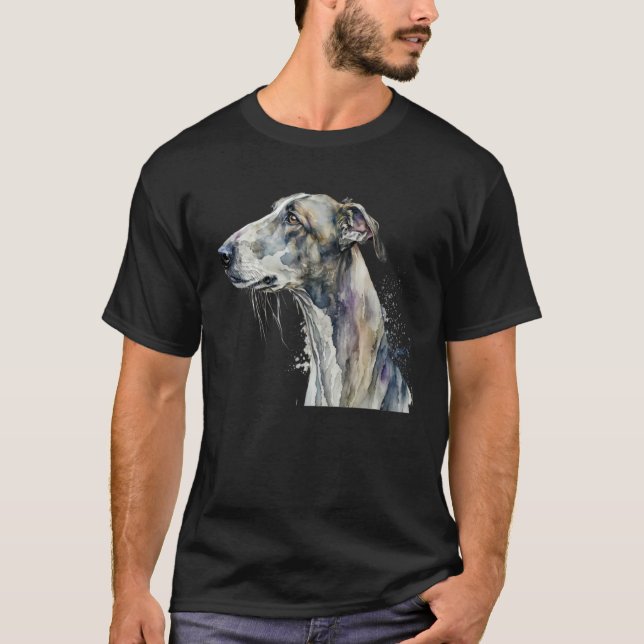 Beautiful Watercolor Greyhound Portrait T Shirt (Framsida)