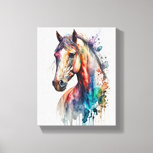 Beautiful Watercolor Horse Wrapped Canvas (Framsida)