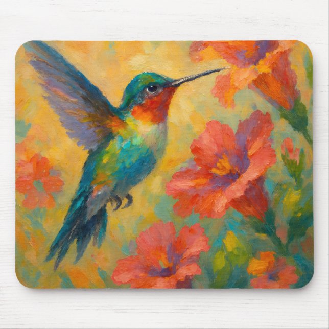 Beautiful Watercolor Hummingbird Mousepad Musmatta (Framsidan)