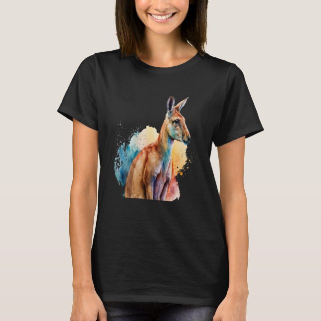 Beautiful Watercolor Kangaroo Portrait T Shirt (Framsida)