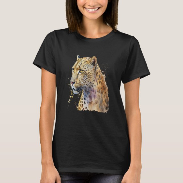 Beautiful Watercolor Leopard Portrait T Shirt (Framsida)
