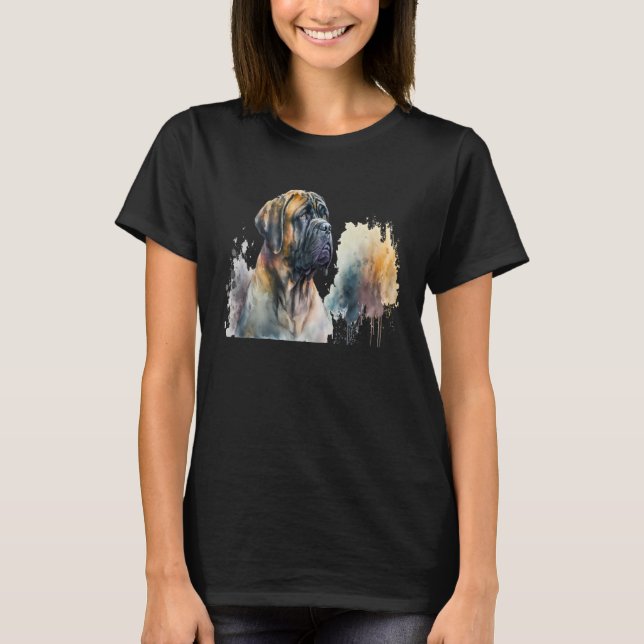 Beautiful Watercolor Mastiff Portrait T Shirt (Framsida)