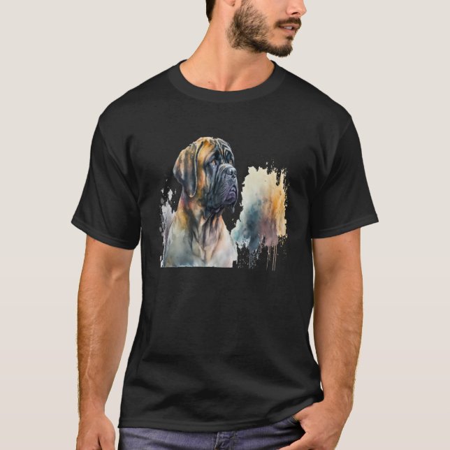 Beautiful Watercolor Mastiff Portrait T Shirt (Framsida)