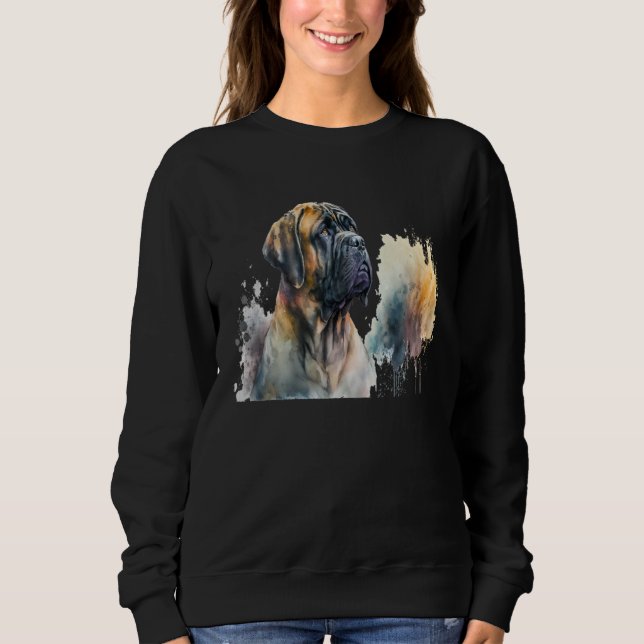 Beautiful Watercolor Mastiff Portrait T Shirt (Framsida)
