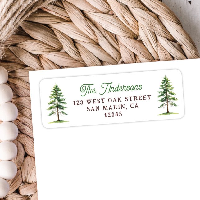 Beautiful Watercolor Pine Tree Return Address Returadress Etikett (Skapare uppladdad)