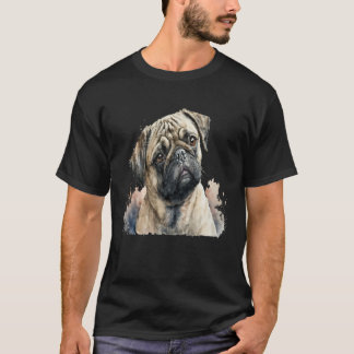 Beautiful Watercolor Pug Portrait T Shirt