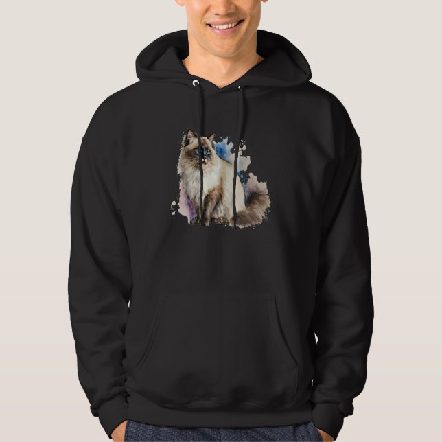 Beautiful Watercolor Ragdoll cat Portrait Hoodie (Framsida)