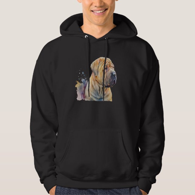 Beautiful Watercolor Shar Pei Portrait Hoodie (Framsida)
