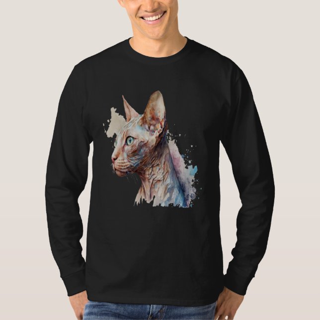 Beautiful Watercolor Sphynx cat Portrait T Shirt (Framsida)