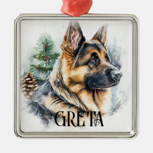 BEAUTIFUL WATERCOLOR TYMAN SHEPHERD HUND JULGRANSPRYDNAD METALL