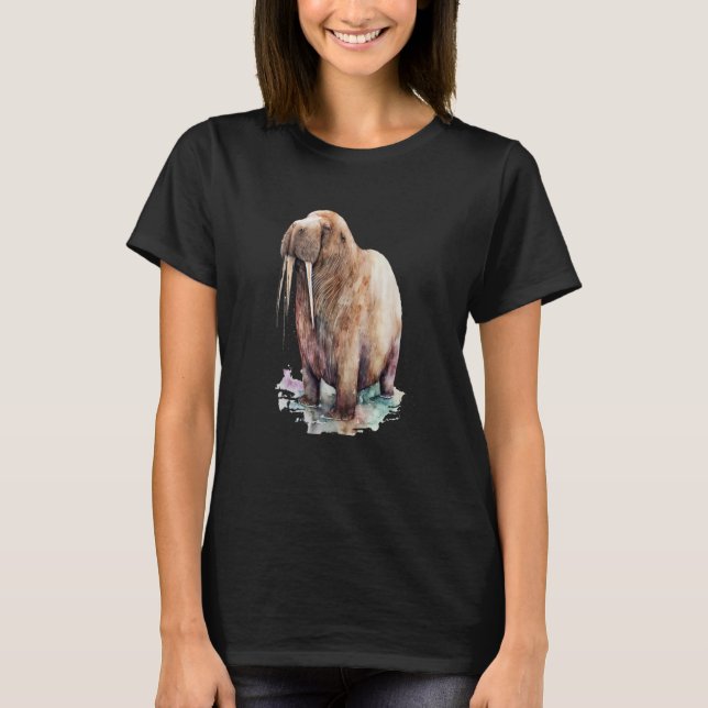 Beautiful Watercolor Walrus Portrait T Shirt (Framsida)