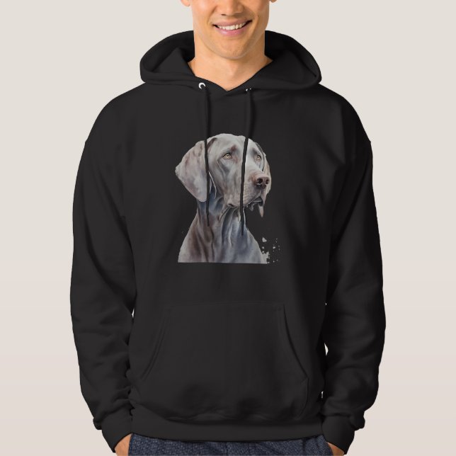 Beautiful Watercolor Weimaraner Portrait Hoodie (Framsida)