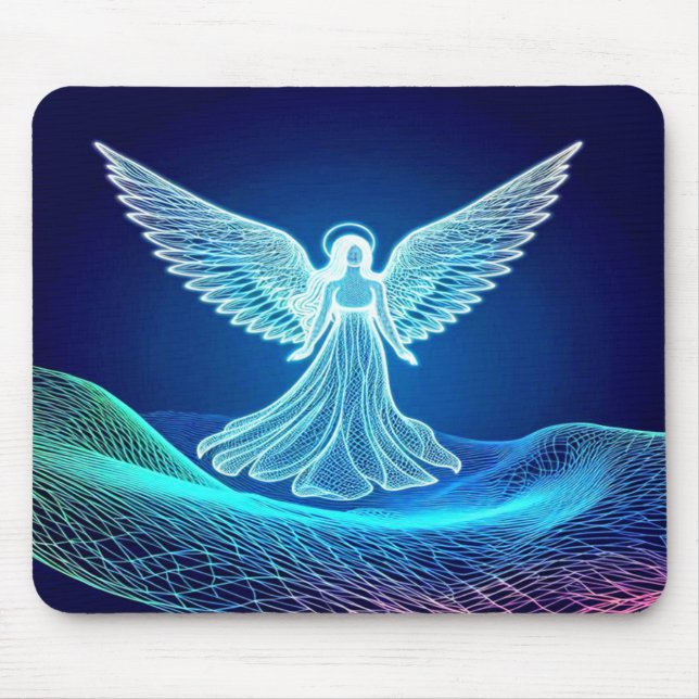 Beautiful White Neon Angel Computer Mousepad Musmatta (Framsidan)