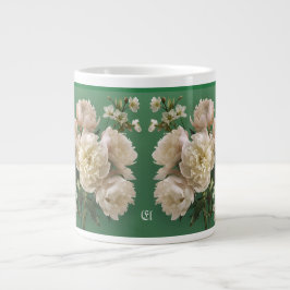 Beautiful White & Pink Peonies Name Monogram Jumbo Mugg
