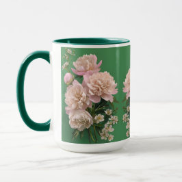 Beautiful White & Pink Peonies Name Monogram Mugg