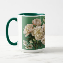 Beautiful White & Pink Peonies Name Monogram Mugg