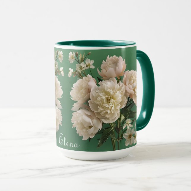 Beautiful White & Pink Peonies Name Monogram Mugg (Framsida höger)
