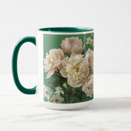Beautiful White & Pink Peonies Name Monogram Mugg