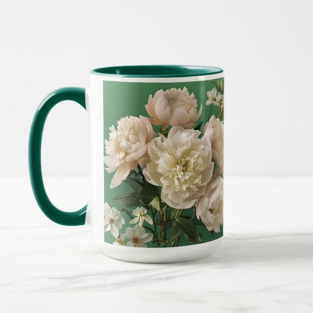 Beautiful White & Pink Peonies Name Monogram Mugg (Vänster)