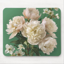 Beautiful White & Pink Peonies On Green Background Musmatta
