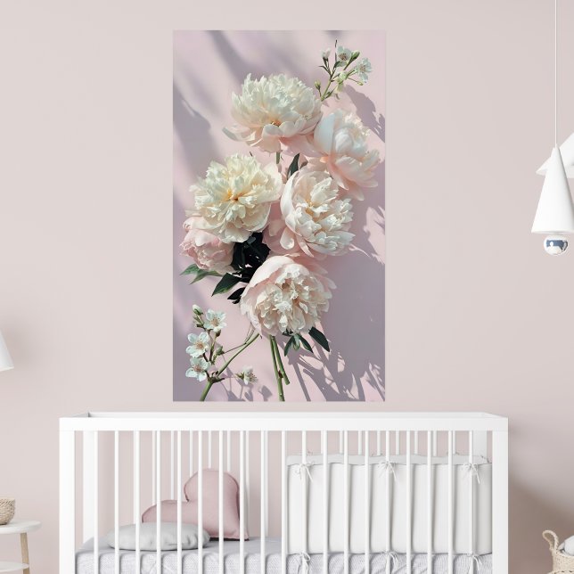 Beautiful White & Pink Peonies On Pink Background Poster (Barnkammare 2)