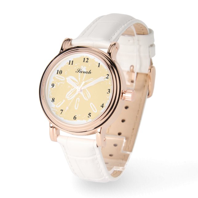 Beautiful white sand dollar shell custom women's armbandsur (Vinkel)