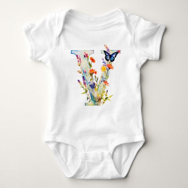 Beautiful Wildflower Butterfly Monogram T Shirt (Framsida)