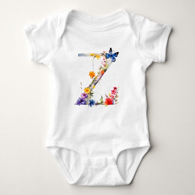 Beautiful Wildflower Butterfly Monogram T Shirt (Framsida)